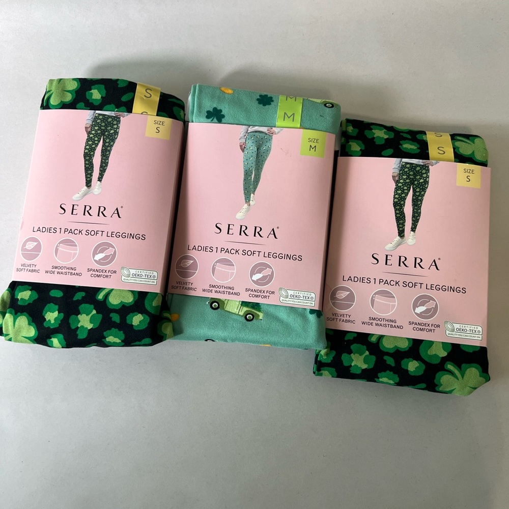 Serra Women’s Soft Leggings (3) St. Patrick’s Day 3 Packs Size Small & Medium